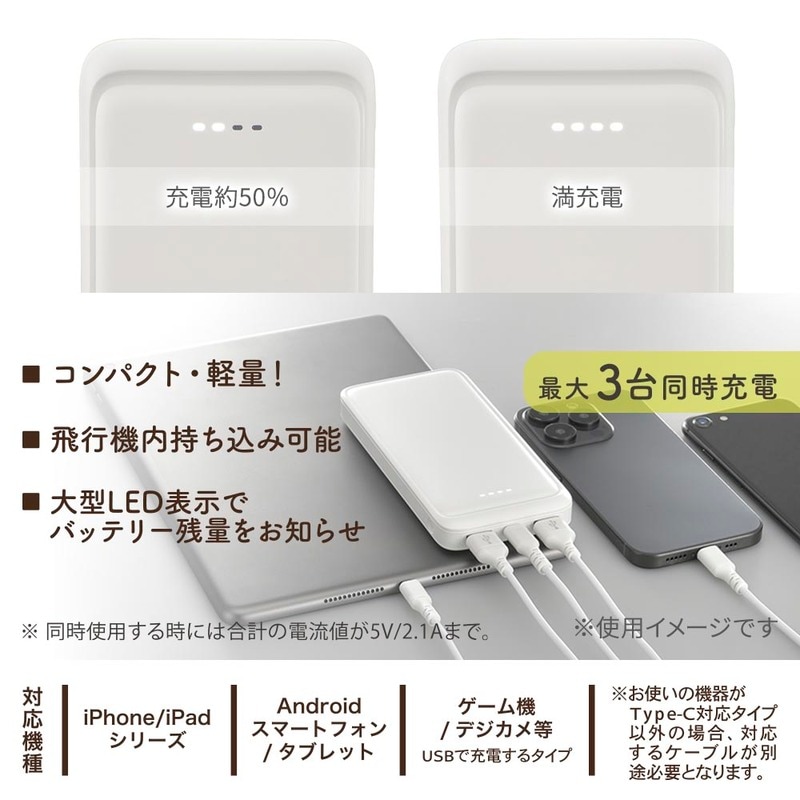 SmartComm モバイルバッテリー 10000mAh ホイップクリーム｜SMP-MB100