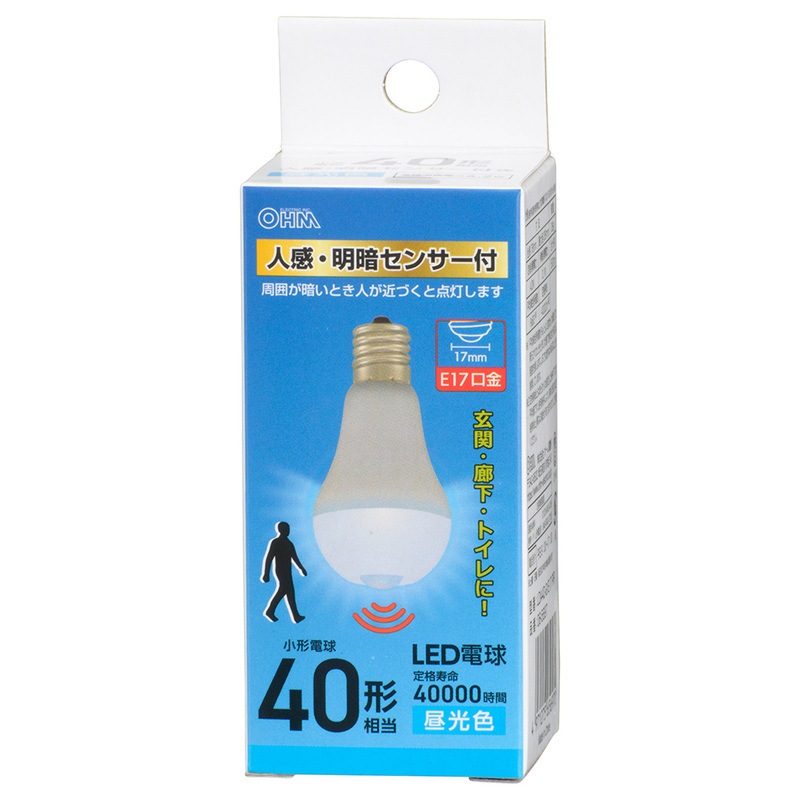 LED電球小形 E17 40形相当 人感明暗センサー付 昼光色｜LDA4D-G/E17