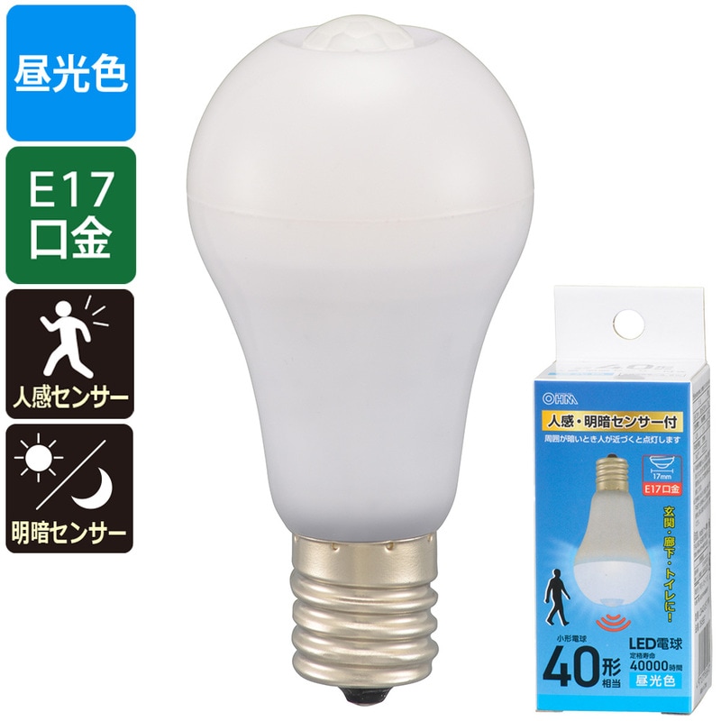 LED電球小形 E17 40形相当 人感明暗センサー付 昼光色｜LDA4D-G/E17