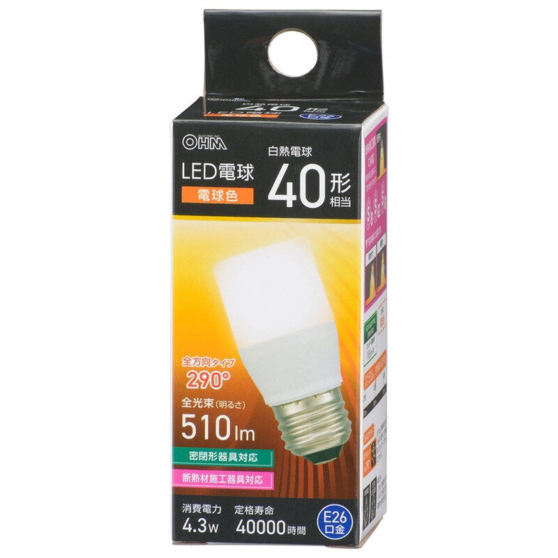 LED電球 E26 40形相当 電球色｜LDT4L-G IS5 06-4990｜通販ならオーム