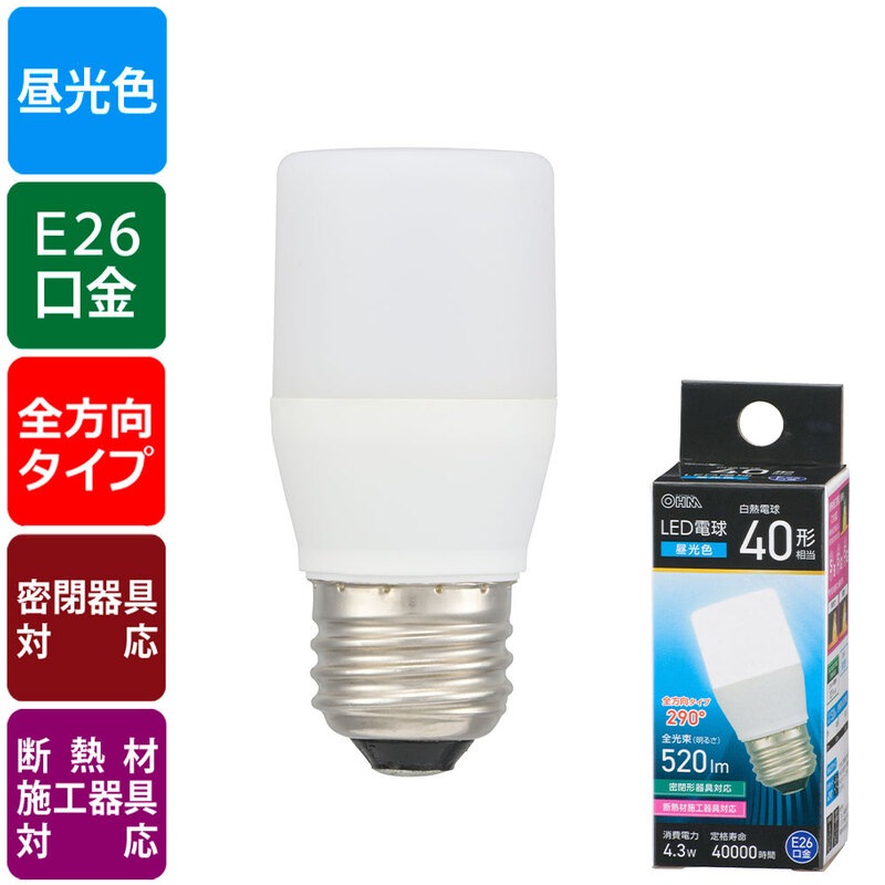 LED電球 E26 40形相当 昼光色｜LDT4D-G IS5 06-4991｜通販ならオーム