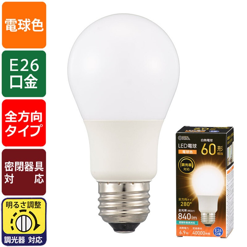 LED電球 E26 60形相当 調光器対応 電球色｜LDA7L-G/D AG5 06-5486