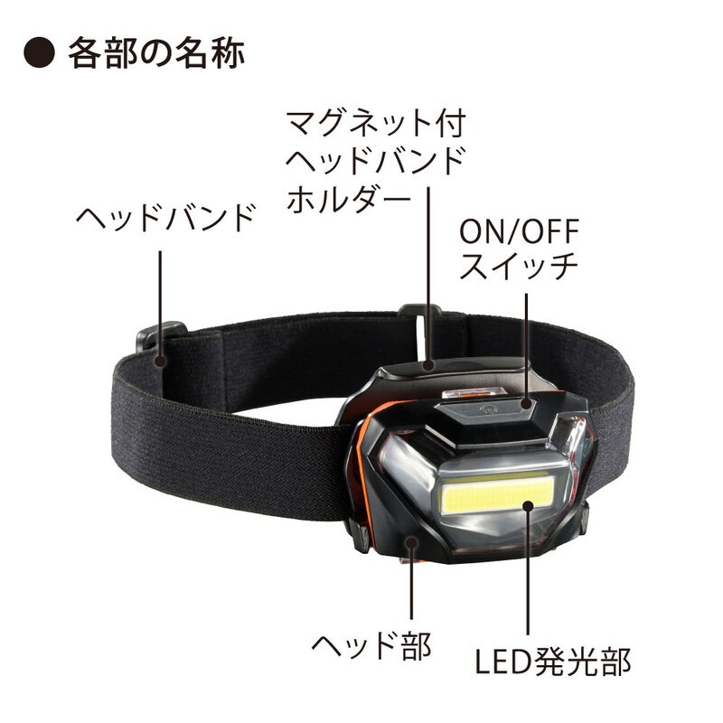 電池式マグネットヘッドライト 600ルーメン｜LCH-MVB600C-K 08-1083 