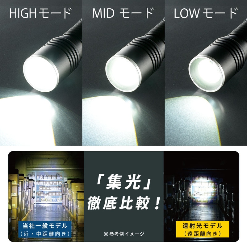 遠射光LEDフラッシュライト 525ルーメン｜LHA-LD3A3F-K 08-1356｜通販