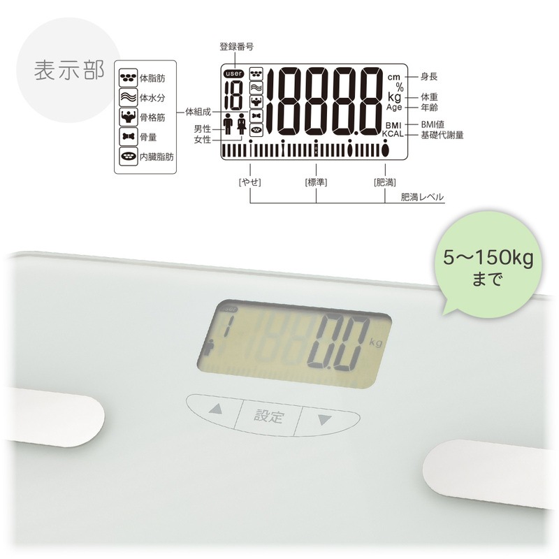 体重体組成計 強化ガラス ホワイト｜HB-KG11R6-W 08-1483｜通販なら