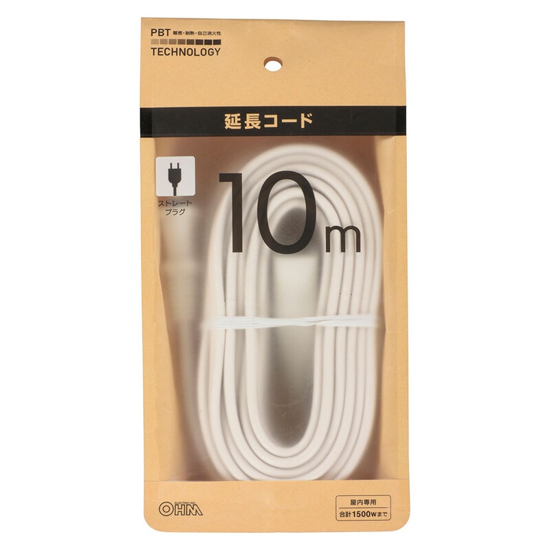 延長コード10m ストレートプラグ ホワイト｜HS-T110EDLP26W 00-2685