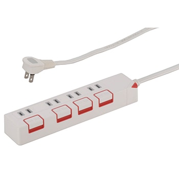 電源タップ 押しボタンスイッチ付 4個口 1.5m｜HS-T1177W 00