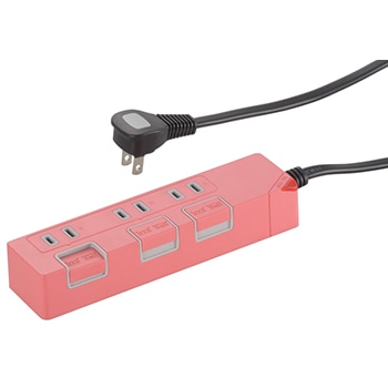 電源タップ 押しボタンスイッチ付き 3個口 1.5mピンク｜HS