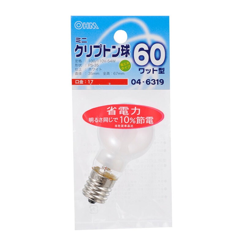 �ߥ˥���ץȥ��ŵ� E17 60W�� �ۥ磻�ȡ�LB-PS3760K-W 04-6319