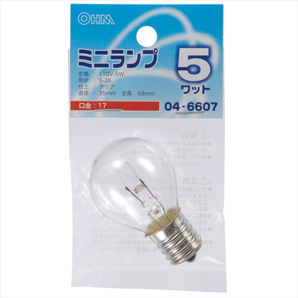 白熱電球 ミニランプ E17 5W クリア｜LB-S3705-C 04-6607｜通販なら