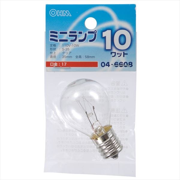 白熱電球 ミニランプ E17 10W クリア｜LB-S3710-C 04-6608｜通販なら