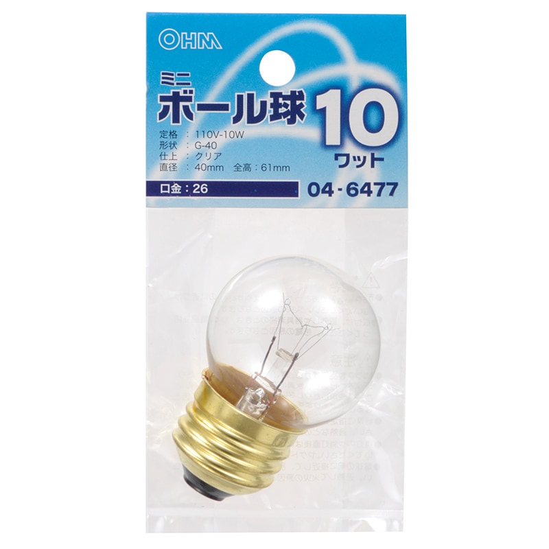 白熱球 ミニボール形 G40 E26 クリア 10W ｜LB-G4610-C 04-6477｜通販