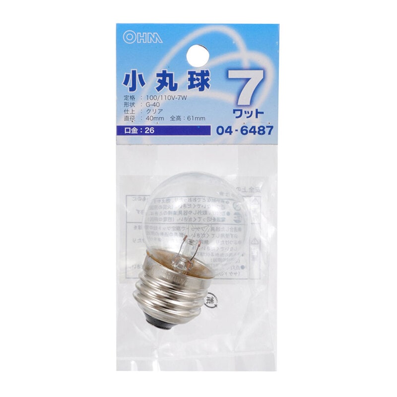 白熱球 ミニボール形 G40 E26 クリア 7W ｜LB-G4607-C 04-6487｜通販
