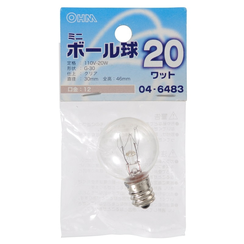 白熱球 ミニボール形 G30 E12 20W クリア｜LB-G3220-C 04-6483｜通販