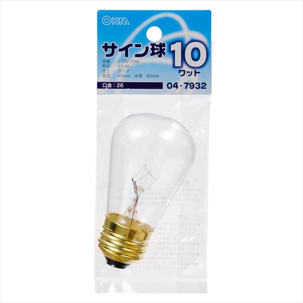 サイン球 カラー 10W クリア｜LB-ST4610-C 04-7932｜通販ならオーム