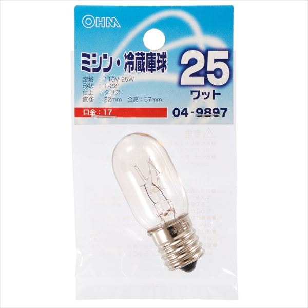 ミシン・冷蔵庫球T22 E17 25Wクリア｜LB-T2725-C 04-9897｜通販なら