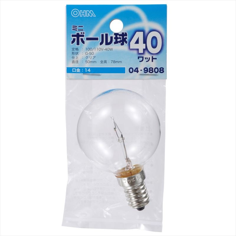 白熱球 ミニボール形 G50 E14 40W クリア｜LB-G5440-C 04-9808｜通販