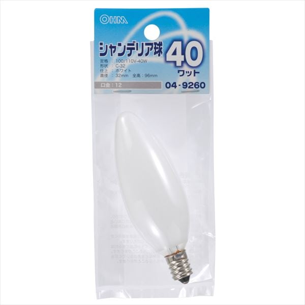 シャンデリア球E12 40Wホワイト｜LB-C2240-W 04-9260｜通販ならオーム