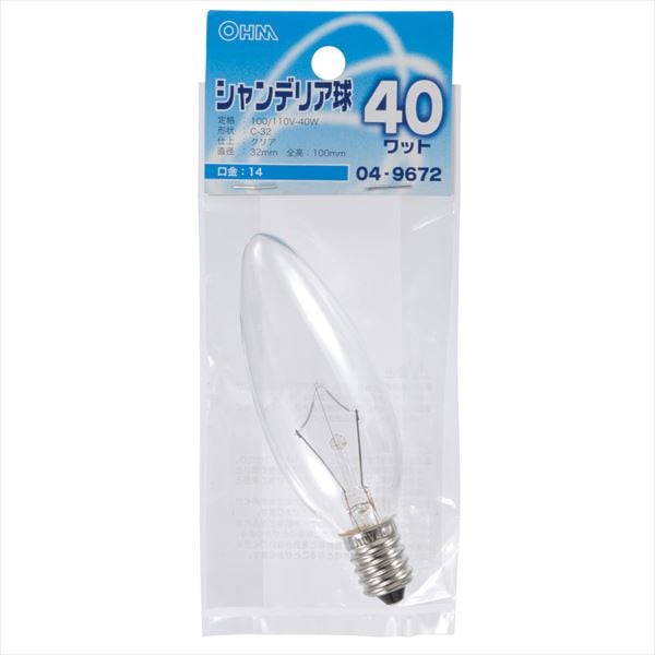 白熱球 シャンデリア E14 40W クリア｜LB-C2440-C 04-9672｜通販なら