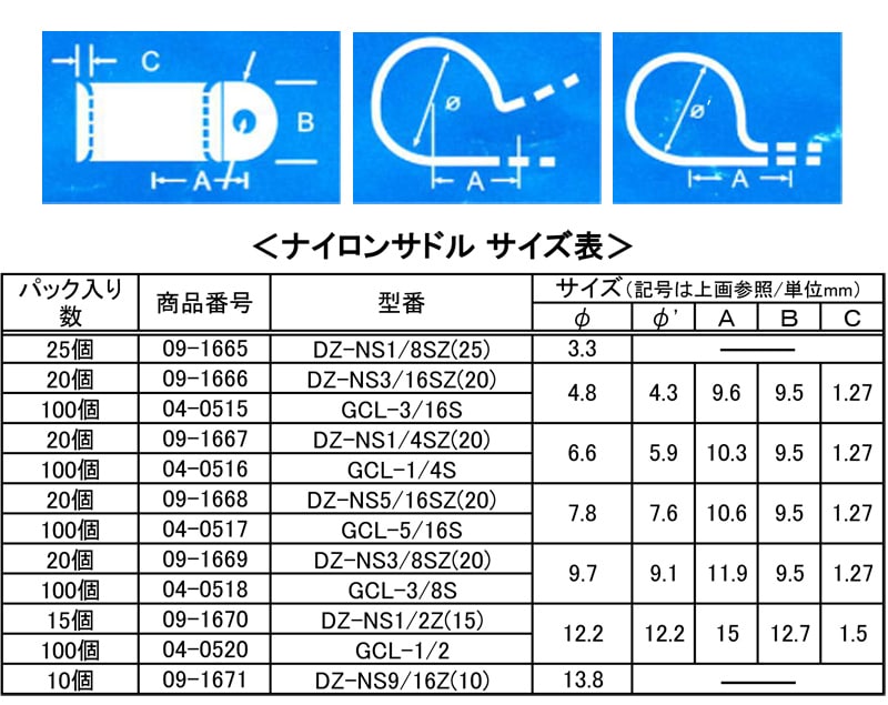 ナイロンサドル φ3.3mm 25個入_DZ-NS1/8SZ(25) 09-1665｜通販なら