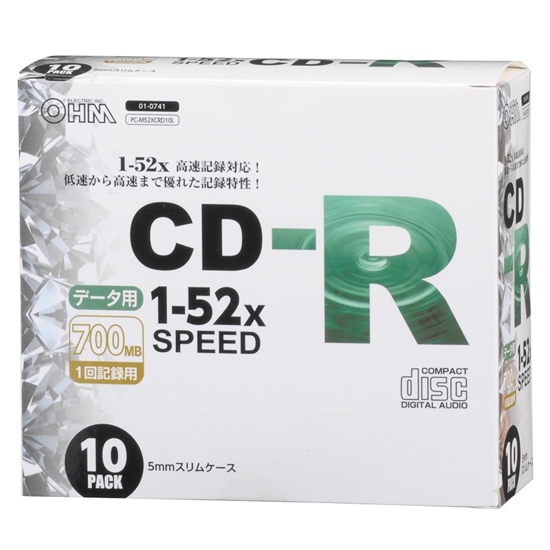 CD-R 52倍速対応 データ用 10枚 スリムケース入｜PC-M52XCRD10L 01