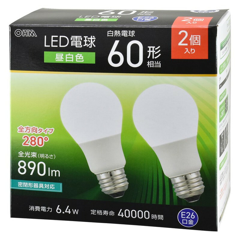 30個 NEC LDA5N-G/2-キキ LED電球 白昼色 530lm E26 LED電球 E26 60形相当 昼白色 [品番]06-5515｜株式会社オーム電機