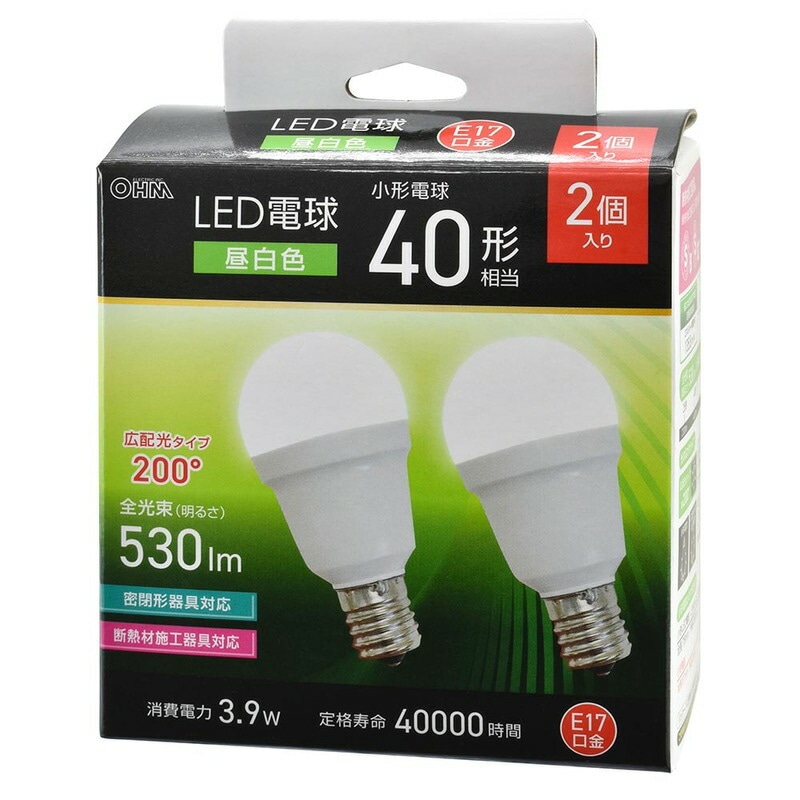 LED電球小形 E17 40形相当 昼白色 2個入｜LDA4N-G-E17 IS53 2P 06-5479