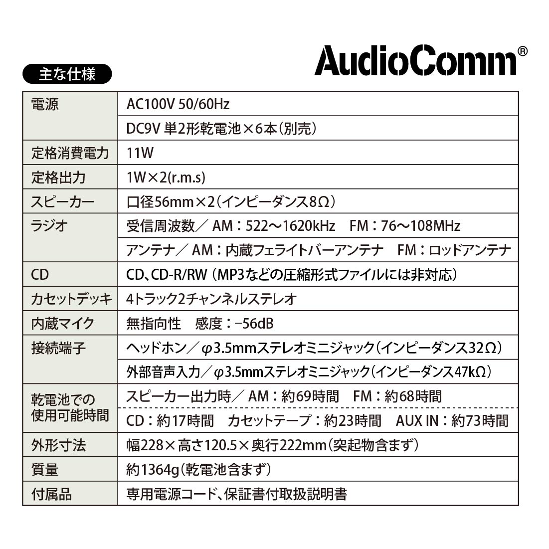 AudioComm CD饸 ۥ磻ȡRCD-320N-W 03-5561