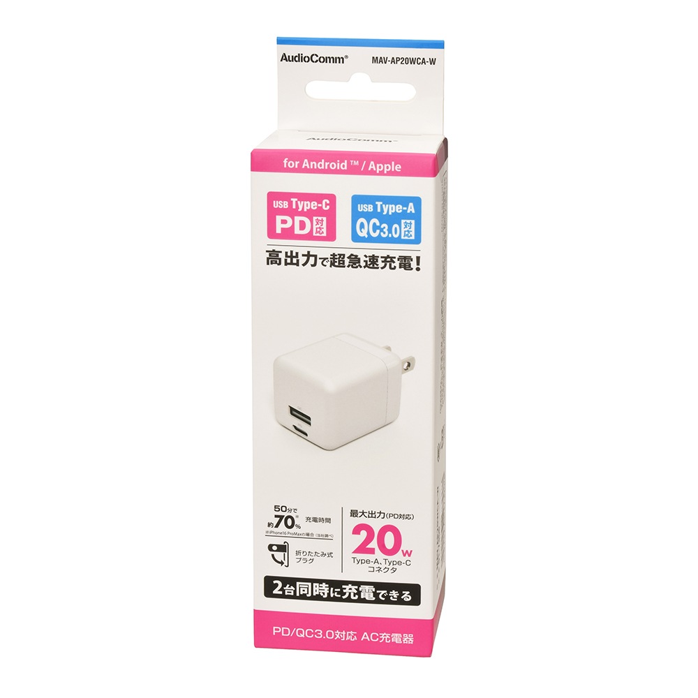AudioComm PD/QC�б� AC���Ŵ� Type-C/A 20W��MAV-AP20WCA-W 01-7366