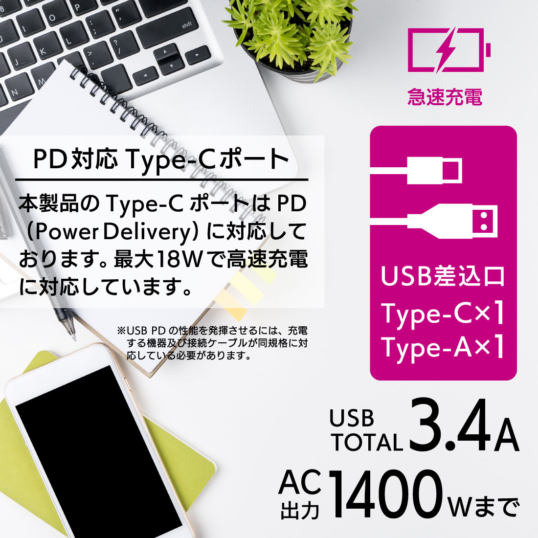 4ĸťå 륬 PDбType-C/Type-Aݡդ 1m ֥åHS-TPKU41PD23-K 00-1014