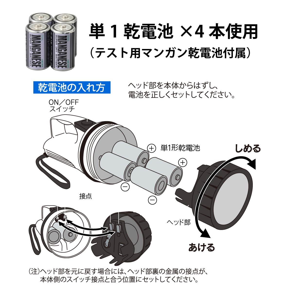 LED強力ライト 防滴タイプ 60ルーメン｜E-5 08-1505｜通販なら