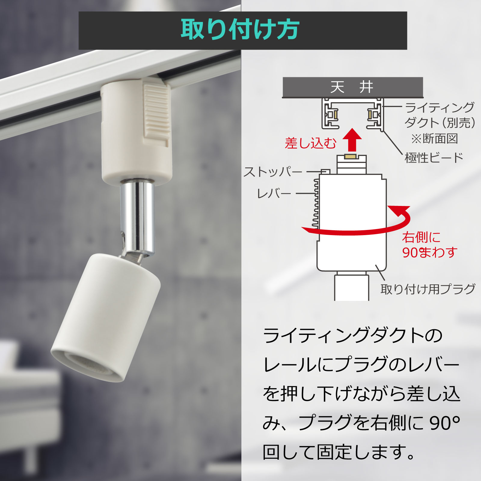 レールライト ライティングダクト用 E17口金 ホワイト｜ORL-E1701-W 06