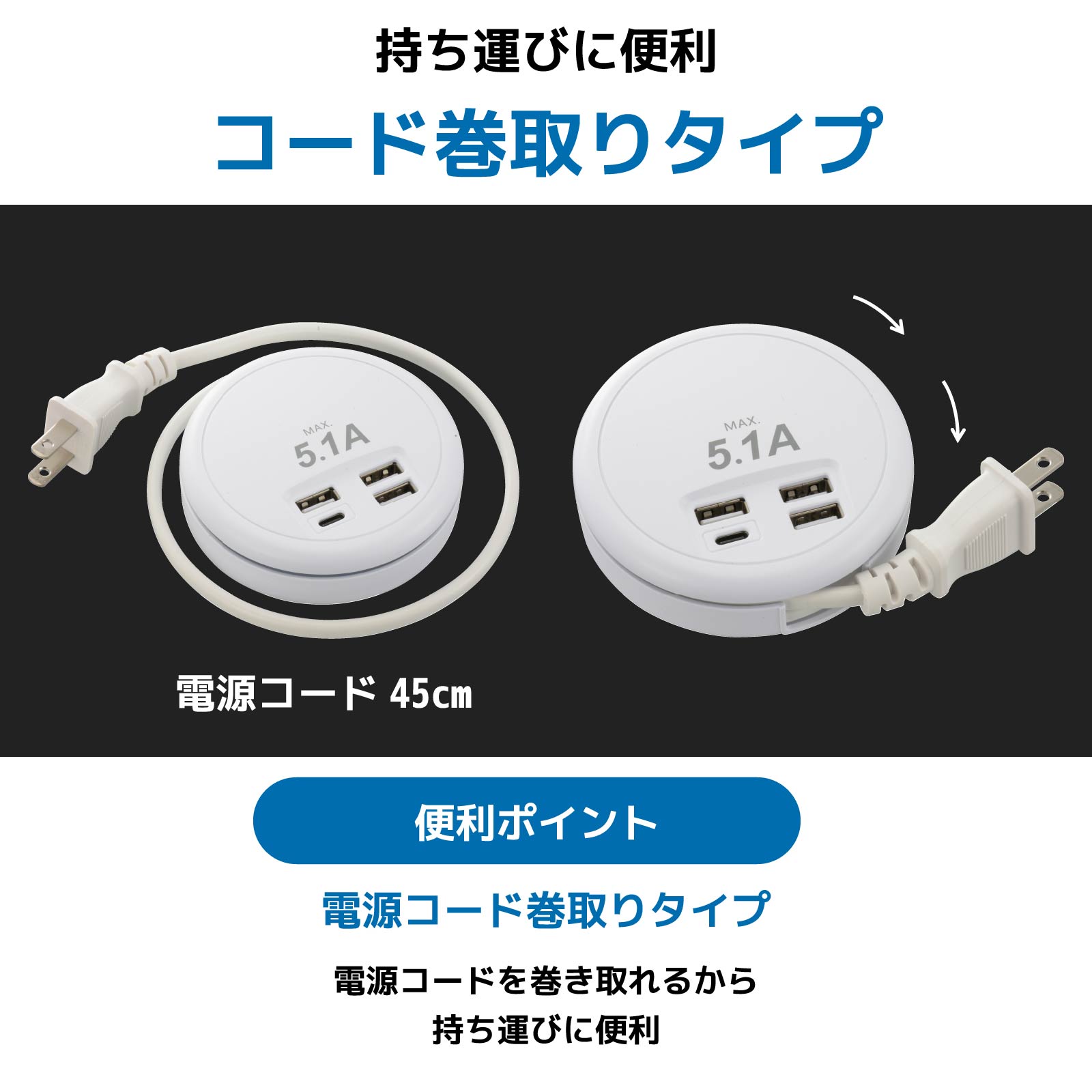 USB AC���㡼���㡼 TypeA��3��TypeC 45cm �����ɴ��輰��SMP-U3C51E3-W 00-1228