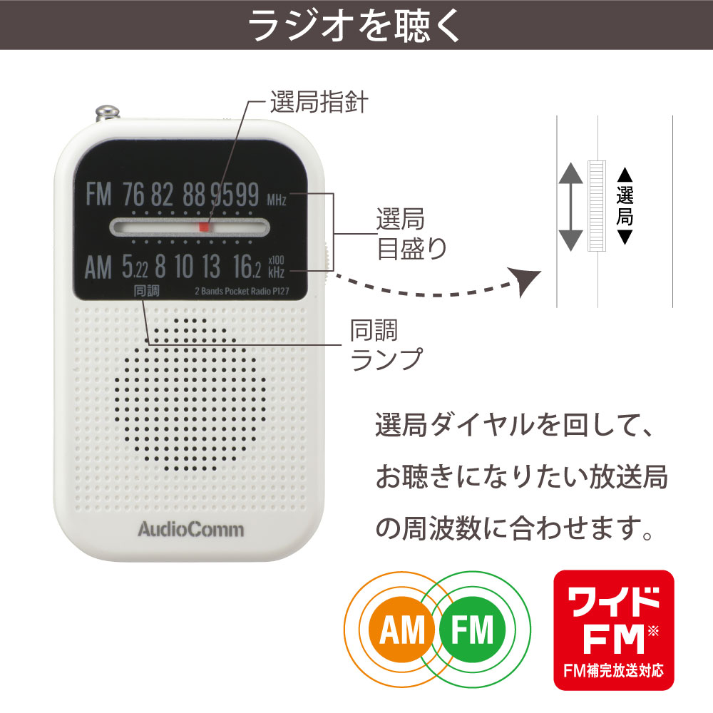 AudioComm 2�Х�ɥݥ��åȥ饸�� �ۥ磻�ȡ�RAD-P127N-W 03-7251