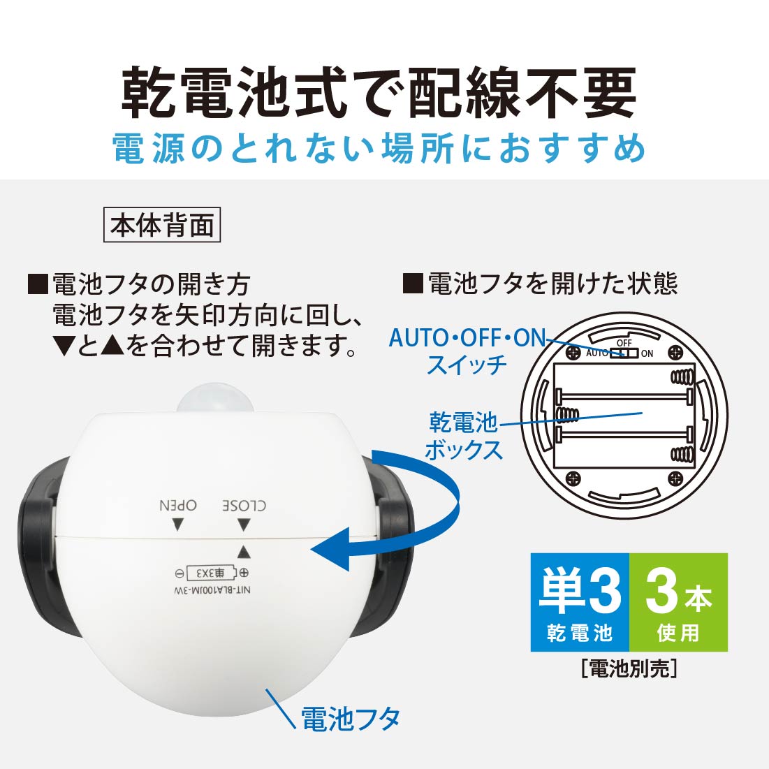 LED���󥵡��饤�� �����Ӽ� 100�롼����NIT-BLA100JM-3W 06-5052