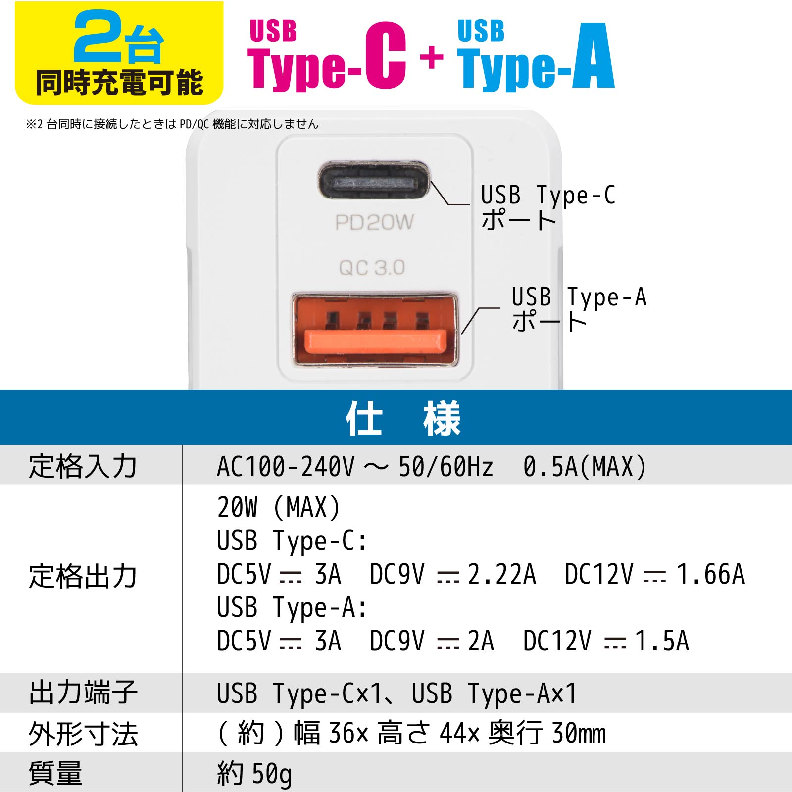 AudioComm ACŴ PD/QC3.0б TypeATypeCMAV-AQPD20W-W 01-7168