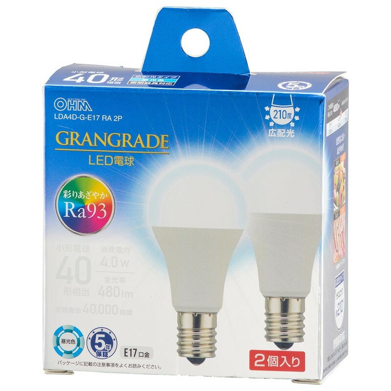LED電球小形E17 40形相当 昼光色 2個入｜LDA4D-G-E17 RA 2P 06
