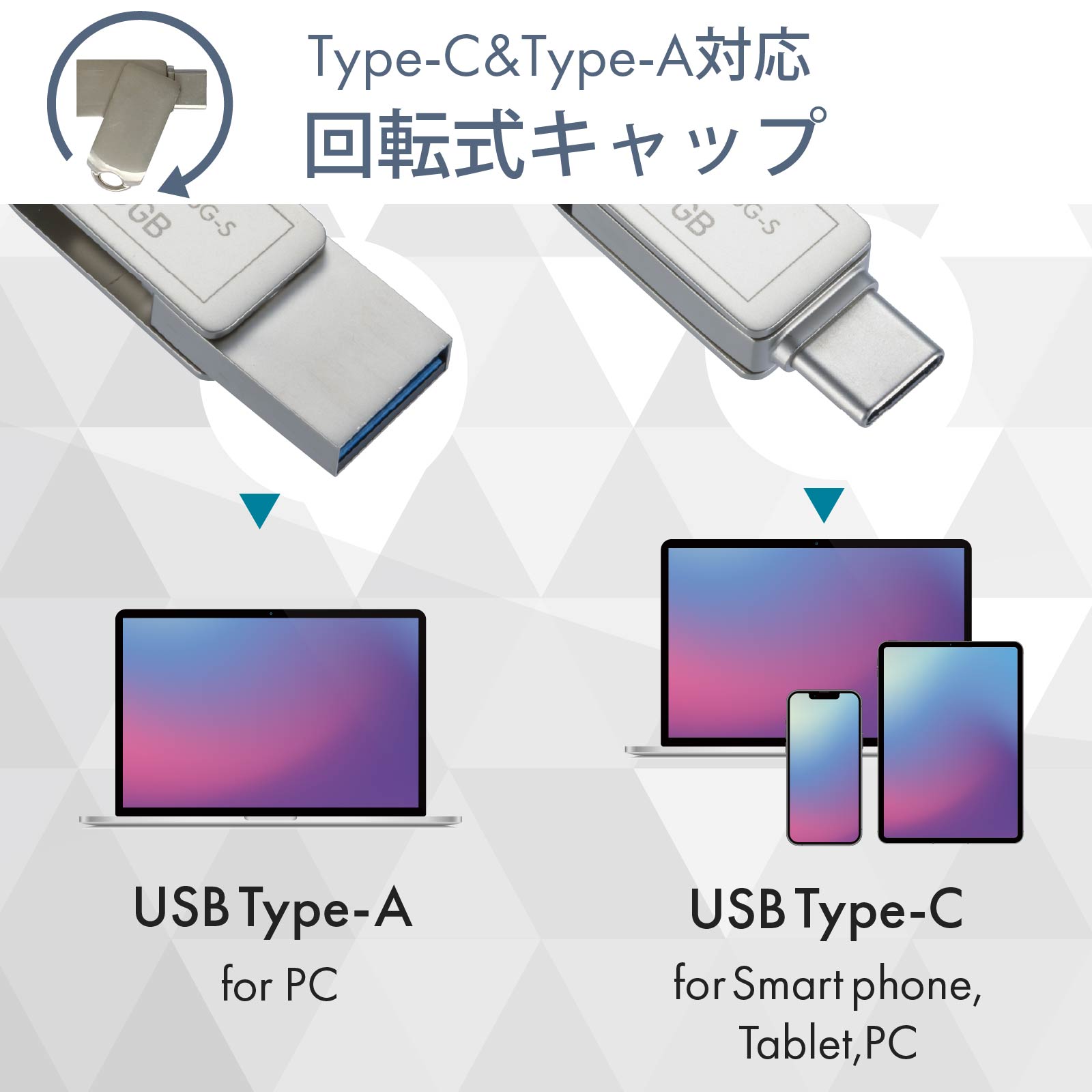 PCGEAR USBメモリー 16GB TypeC&TypeA対応｜PC-MC16G-S 01-0062