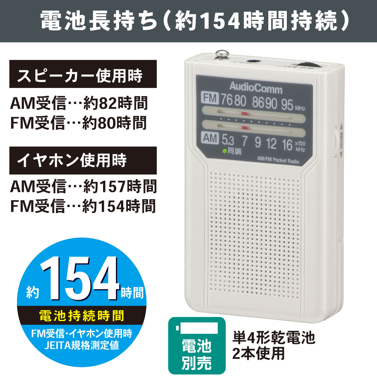 AudioComm AM/FMݥåȥ饸 Ĺ ۥ磻ȡRAD-P136N-W 03-7271