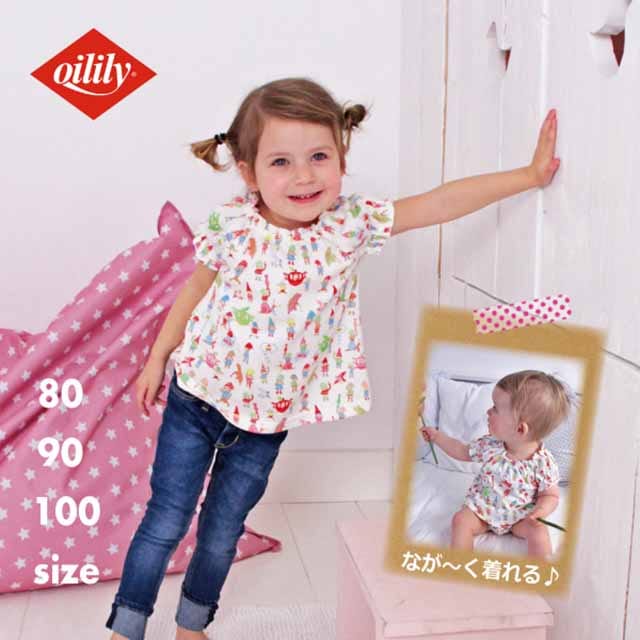 【日本製】 オイリリー ベビー服 半袖 Tシャツ チュニック Aライン 女の子 80 100センチ 小人柄 ob1502 日本限定品