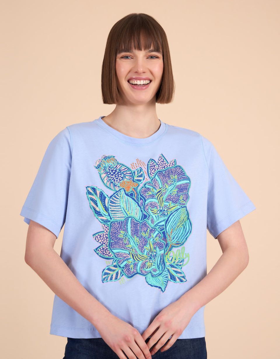 【s24wje4620】 オイリリー  レディース Tシャツ チューリップ 水色 花柄 オーガニックコットン [大人服]