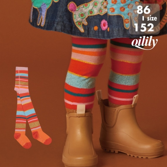 【YF23GTI002】92-140 サイズ タイツ マルチボーダー ラメ [子供服]