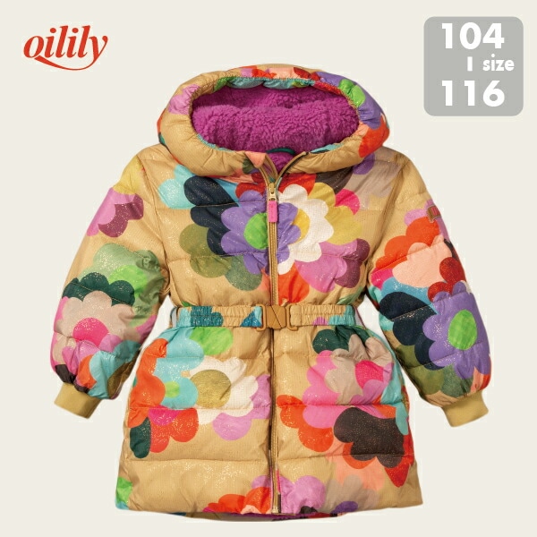【YF22GCO203】116 コート アウター ボア 裏起毛 ベージュ 花 モチーフ [子供服]