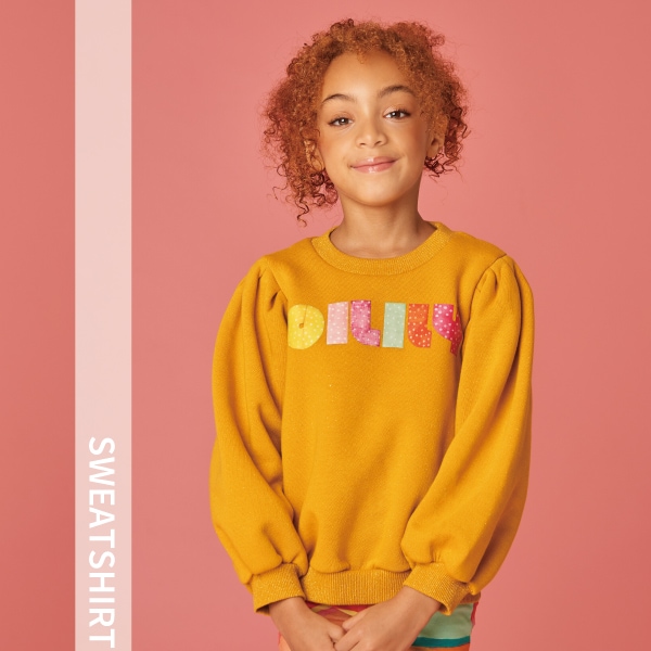 【YF23GHJ206】116 152サイズ 長袖 トレーナー OILILYロゴ ボリューム袖 ラメ からし色 [子供服]