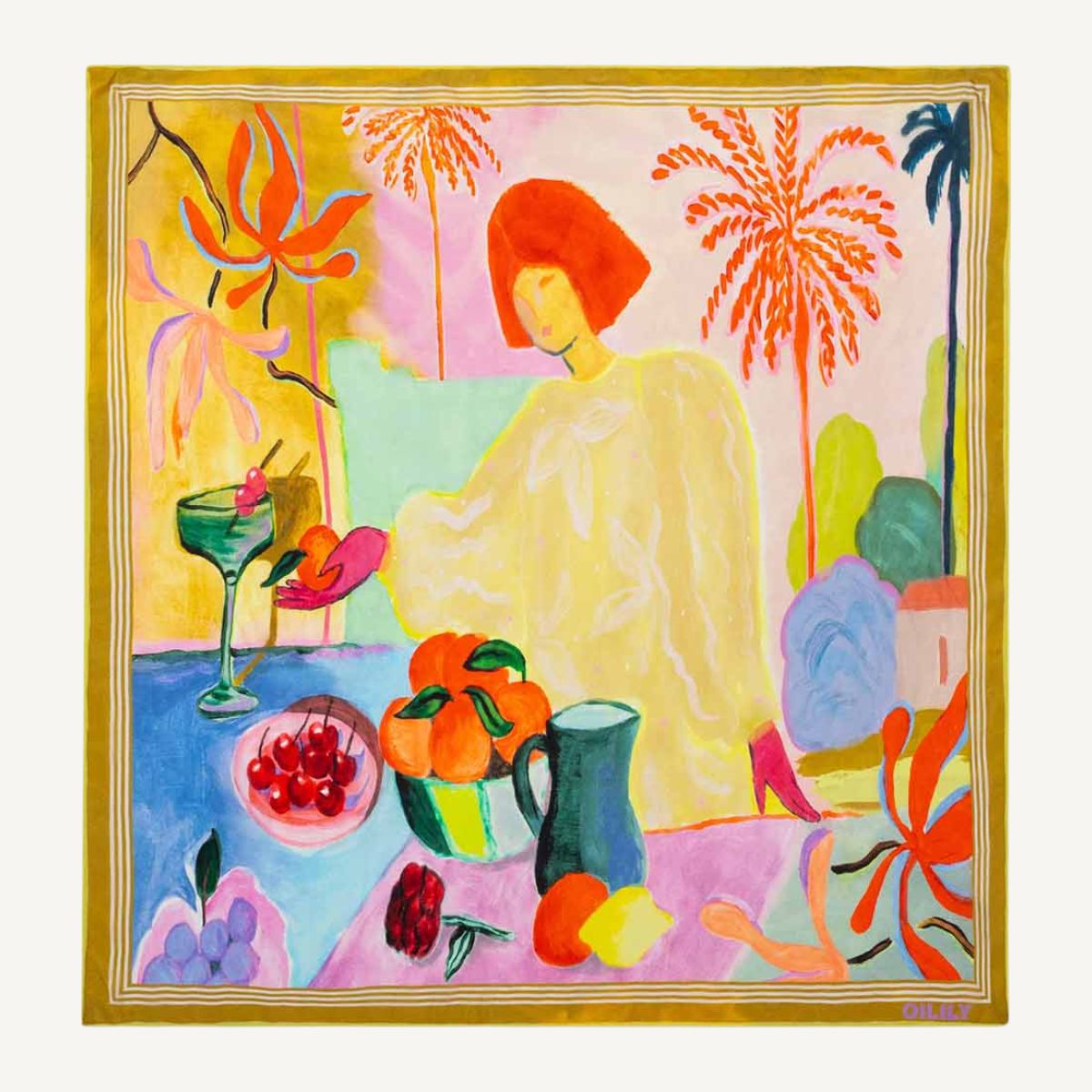 取り寄せ【S25WAC9051】スカーフ 水彩画 サマーストーリー シルク 65x65cm