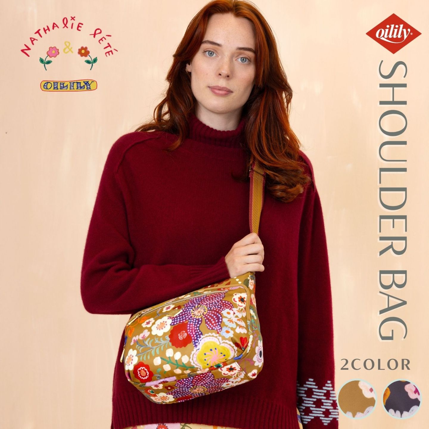 【oil1615】ナタリーレテ コラボ ショルダーバッグ Mサイズ 花柄 ハンドペイント フラワー オーガナイザーポケット ネックレスノベルティ付き 