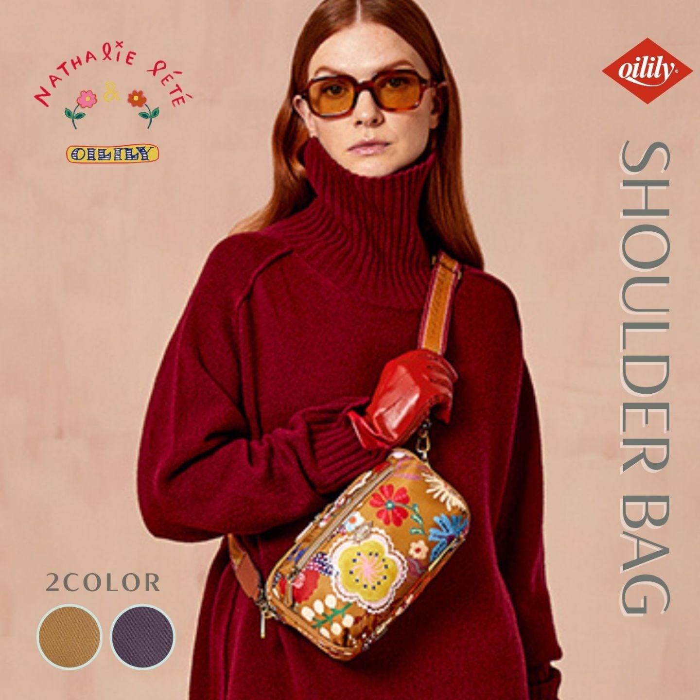 【oil1616】ナタリーレテ コラボ ショルダーバッグ コンパクト 花柄 ハンドペイント フラワー オーガナイザーポケット ノベルティ付き