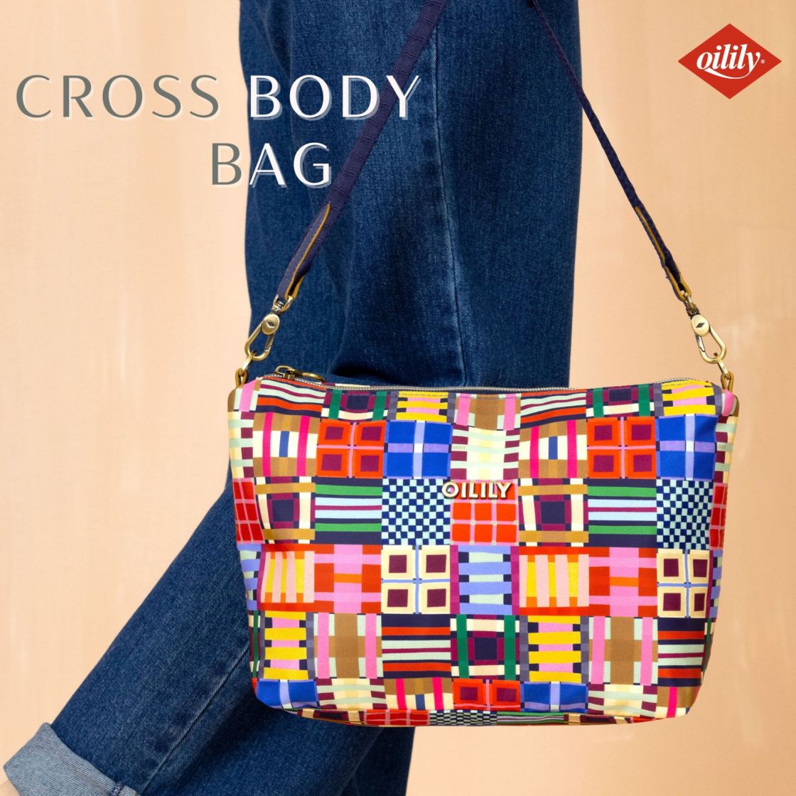 【oil1631】 クロスボディバッグ タータンテープ  グラフィックプリント 