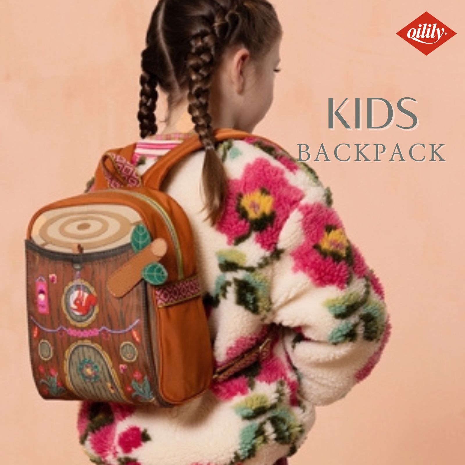 【oil1675】リュック リスのお家 ツリーハウス スクエアリュック りすのお家をのぞいてみてね♪ マジックテープ 遊べるバッグ