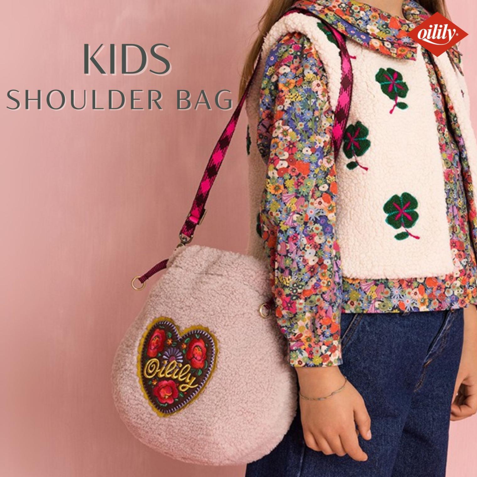 【oil1677】 ドローストリング ショルダーバッグ テディショルダー 巾着 ボア ハート 刺繍